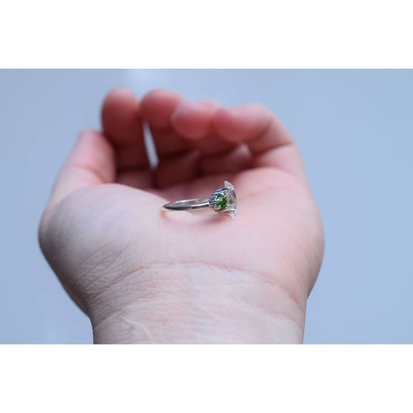 Natural Emerald Ring alternative Diamond Engagement Ring Sterling Silver… - Picture 6 of 10